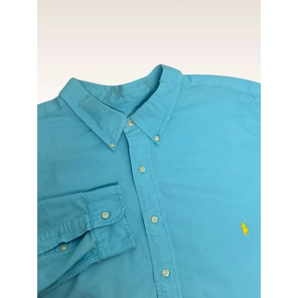 Polo Ralph Lauren Shirt Mens 3XB Blue Button Down Yellow Pony Cotton Long Sleeve